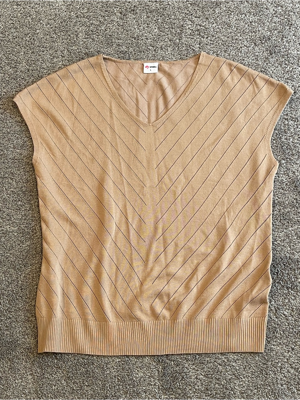 Minimalist Beige Sweater Vest Size L | V Neck Knit Capsule Wardrobe Top